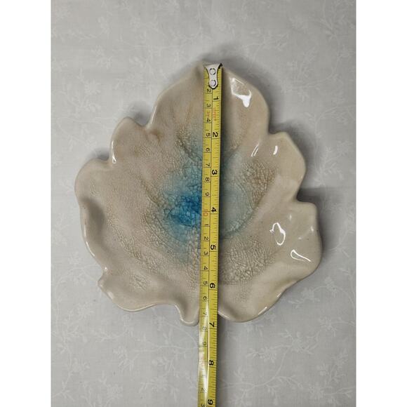Handmade Ceramic Geode Pottery Trinket Dish Crackled Leaf 7" Dish - Picture 5 of 8
